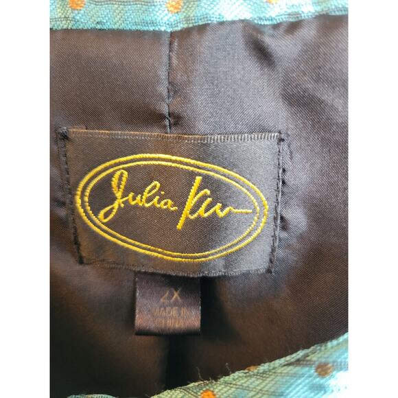 Julia Ku Blazer Bohemian Women's Jacket Blue Black Gray Floral Metallic Size 2X - Picture 6 of 13